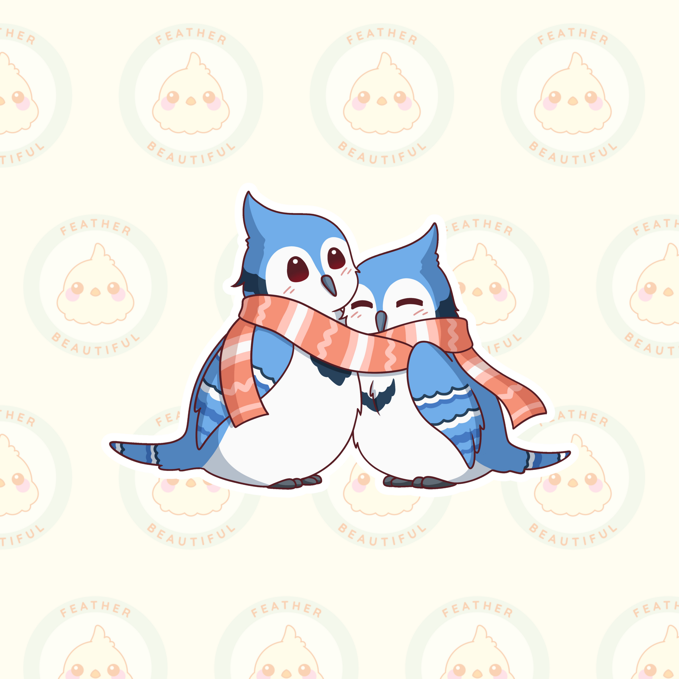 Blue Jay Winter Snuggle Vinyl Sticker - Winter Collection