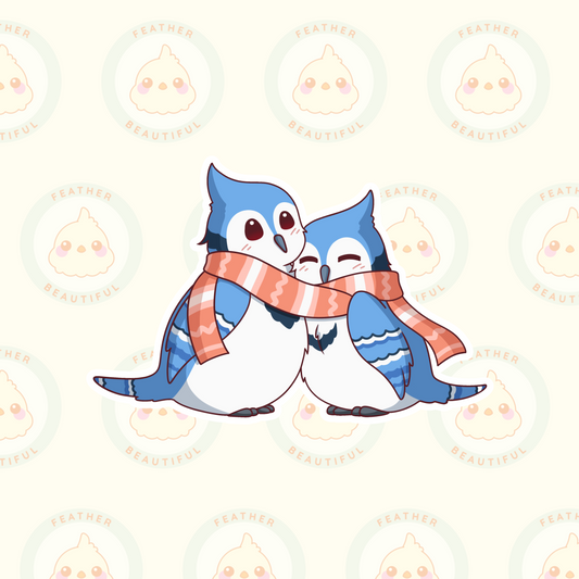 Blue Jay Winter Snuggle Vinyl Sticker - Winter Collection
