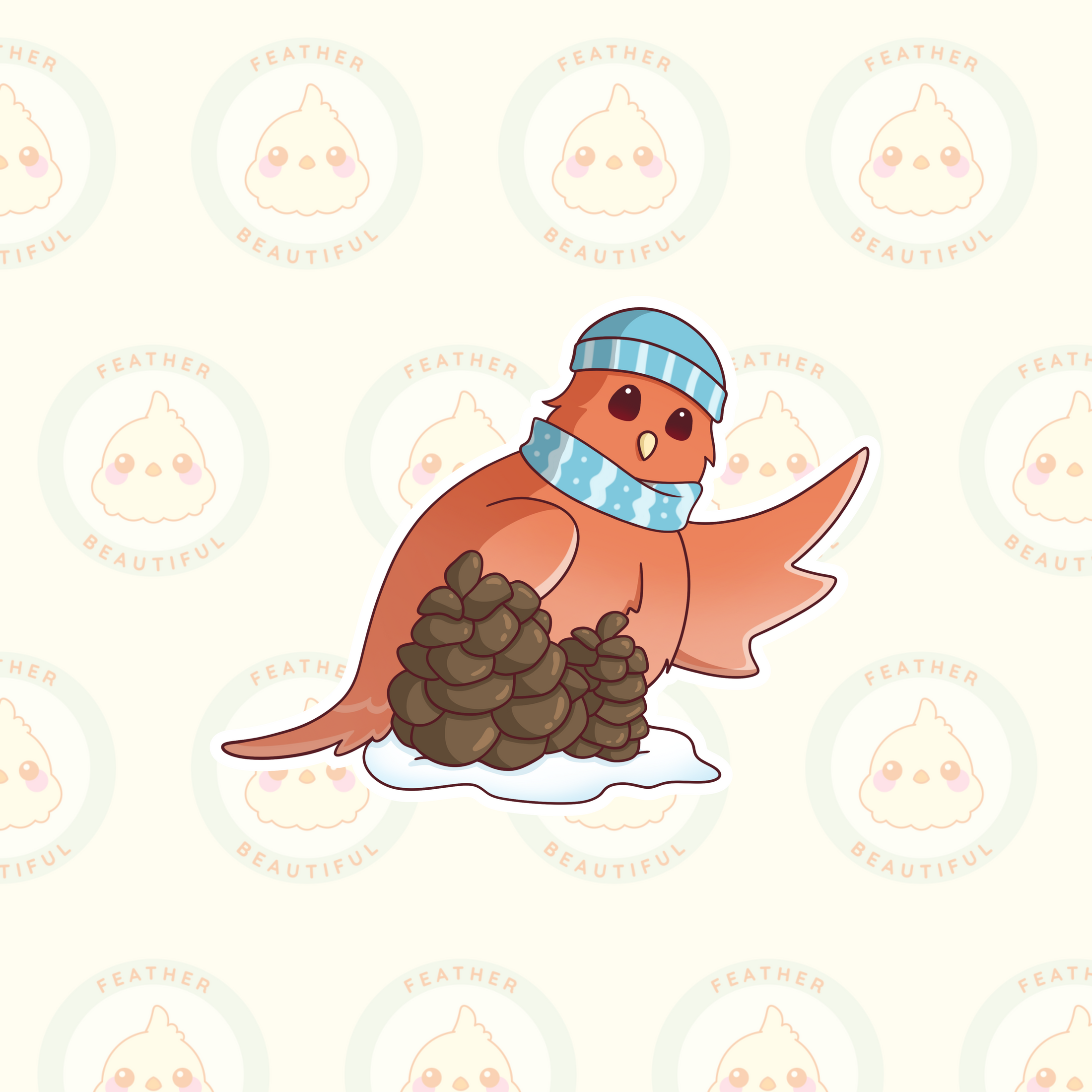 Cozy Winter Robin Vinyl Sticker - Winter Collection