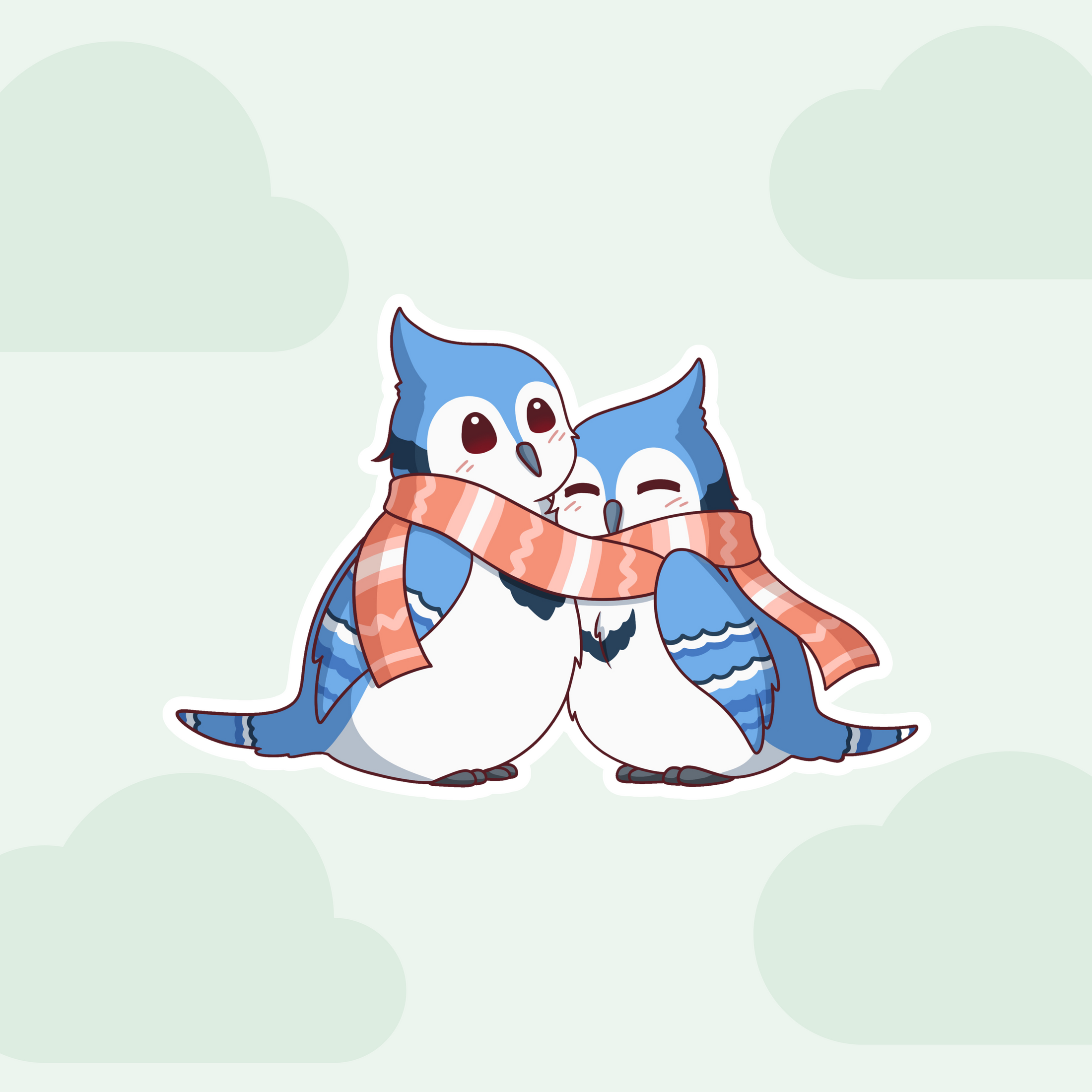 Blue Jay Winter Snuggle Vinyl Sticker - Winter Collection