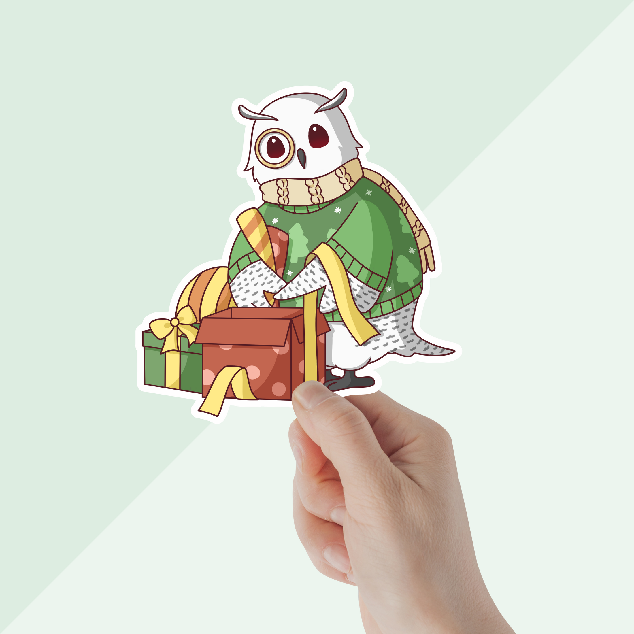 Christmas Owl with Presents Vinyl Sticker - Christmas Collection