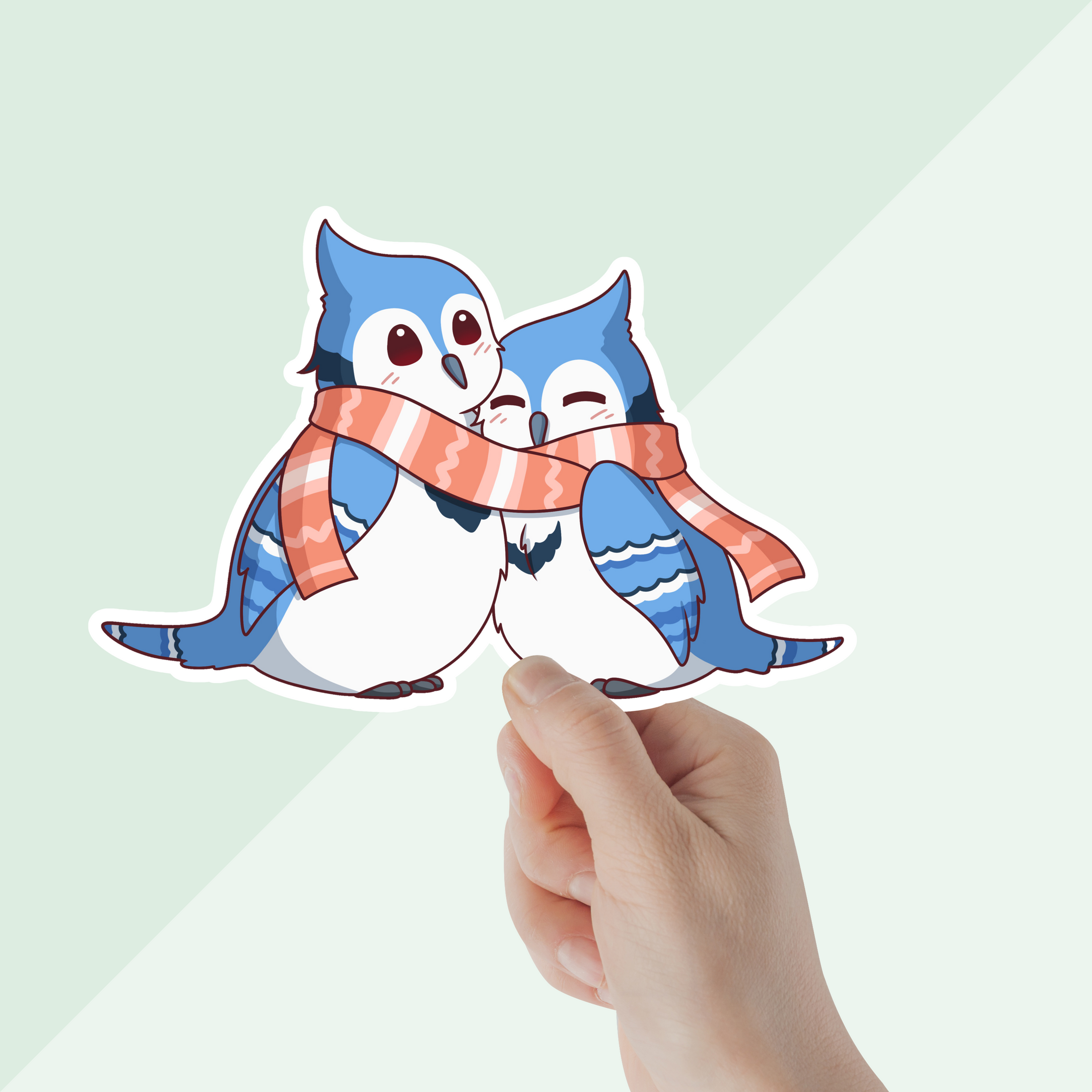 Blue Jay Winter Snuggle Vinyl Sticker - Winter Collection