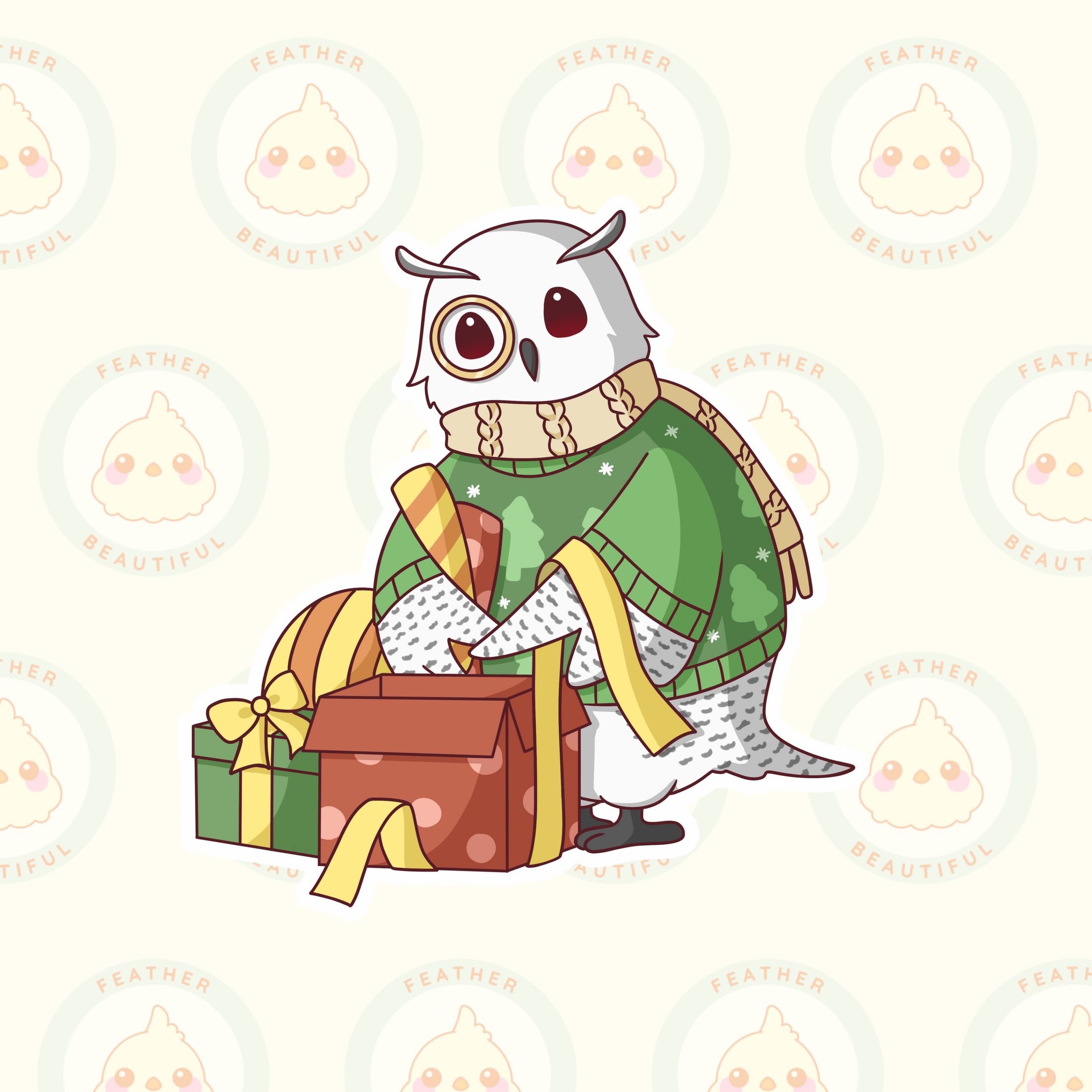 Christmas Owl with Presents Vinyl Sticker - Christmas Collection