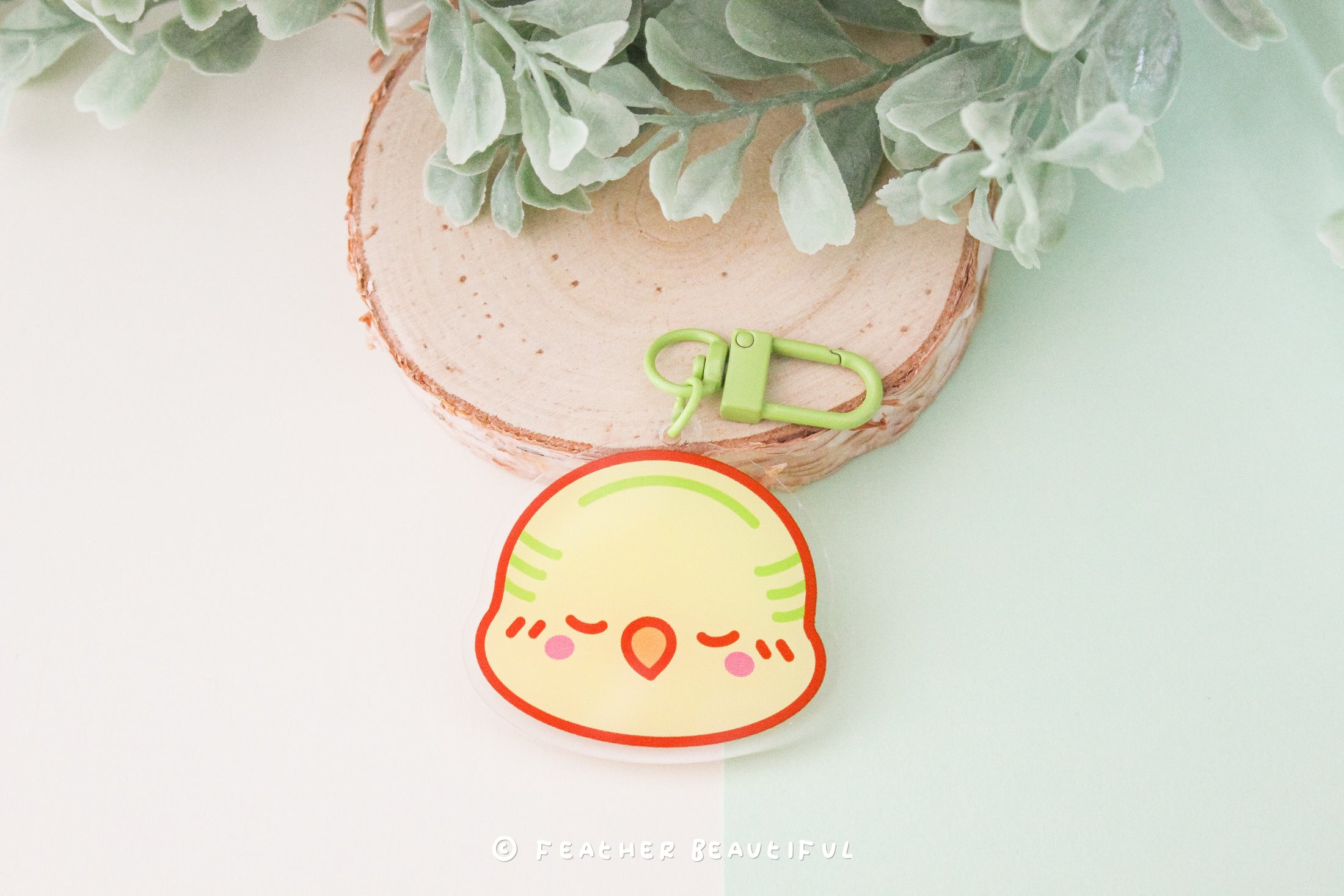 Kawaii Green Budgie - Acrylic Keychain