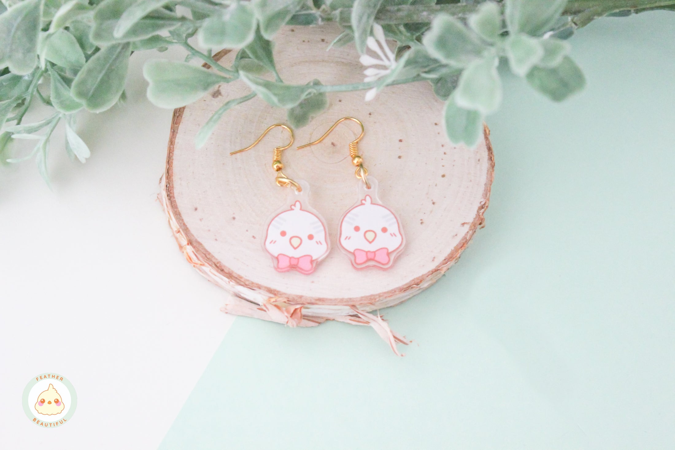 Pink Bow Budgie - Earring