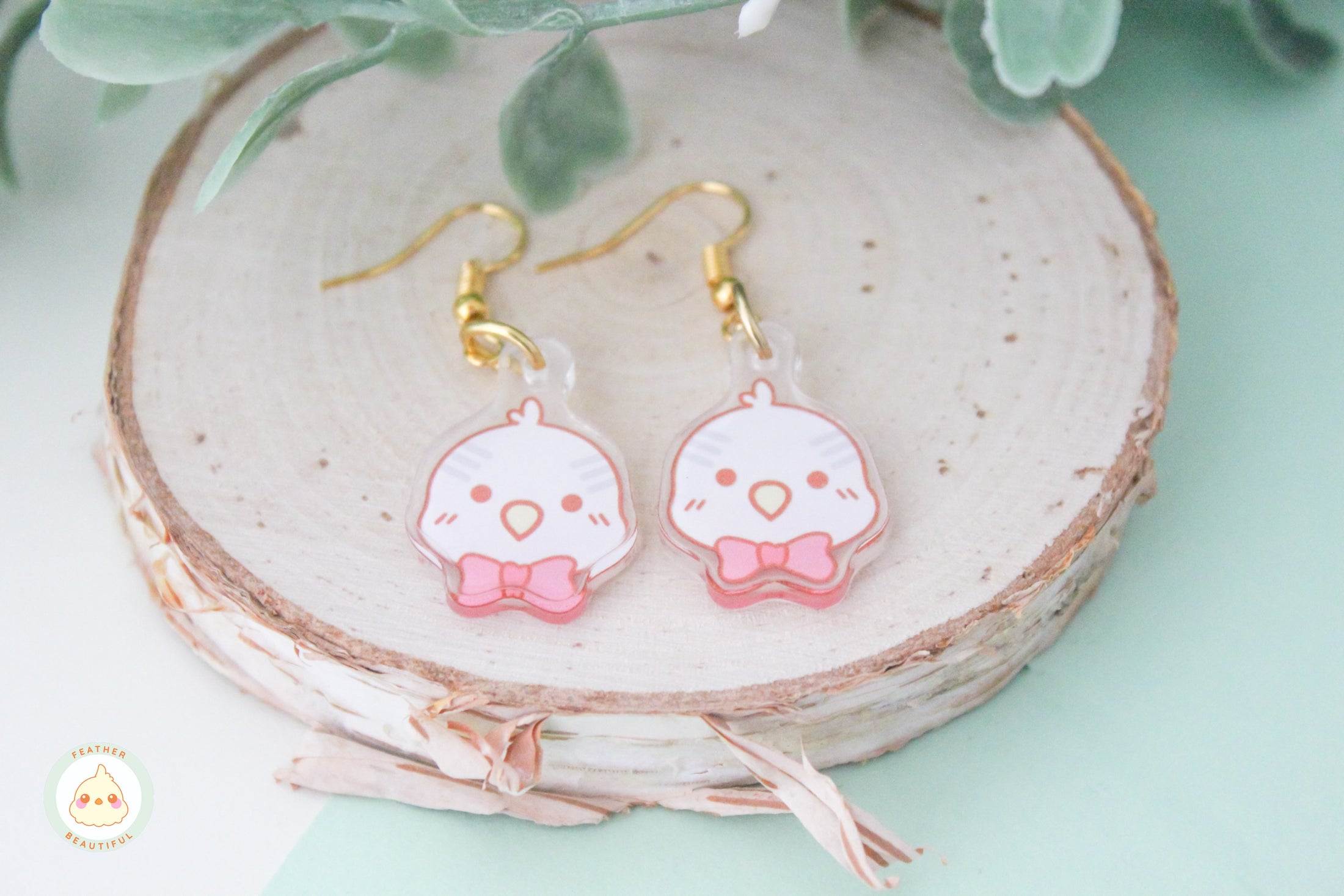 Pink Bow Budgie - Earring
