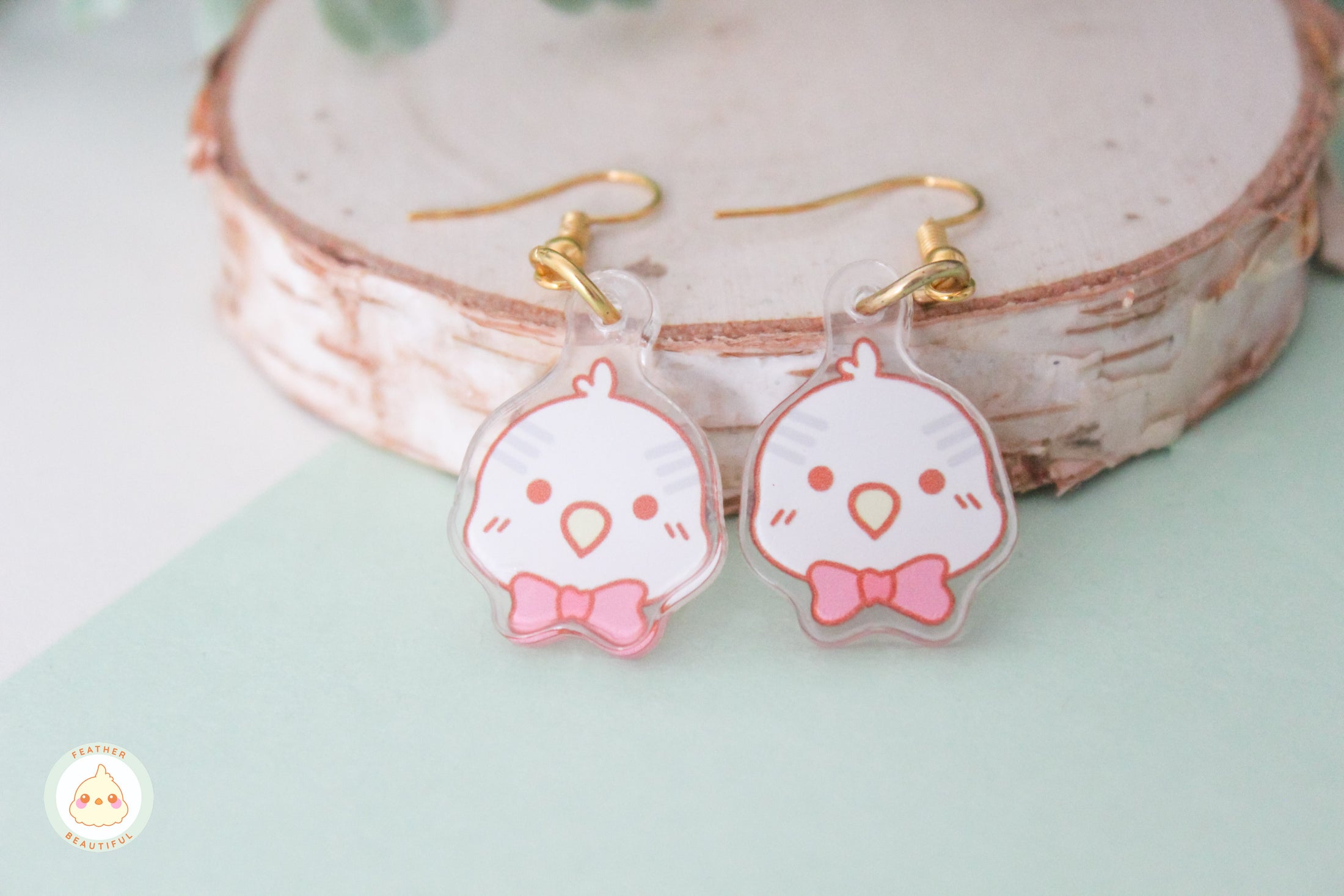 Pink Bow Budgie - Earring