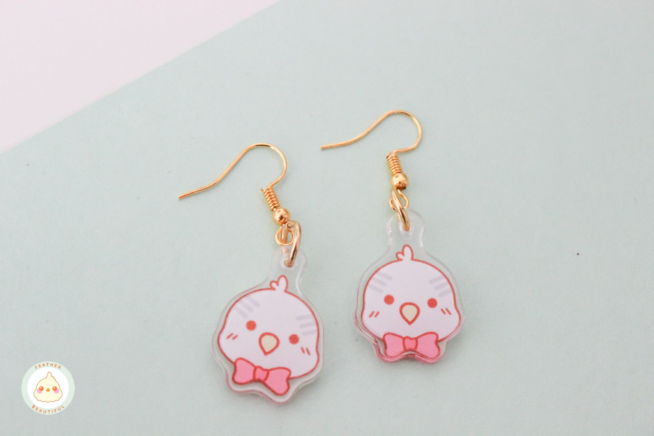 Pink Bow Budgie - Earring