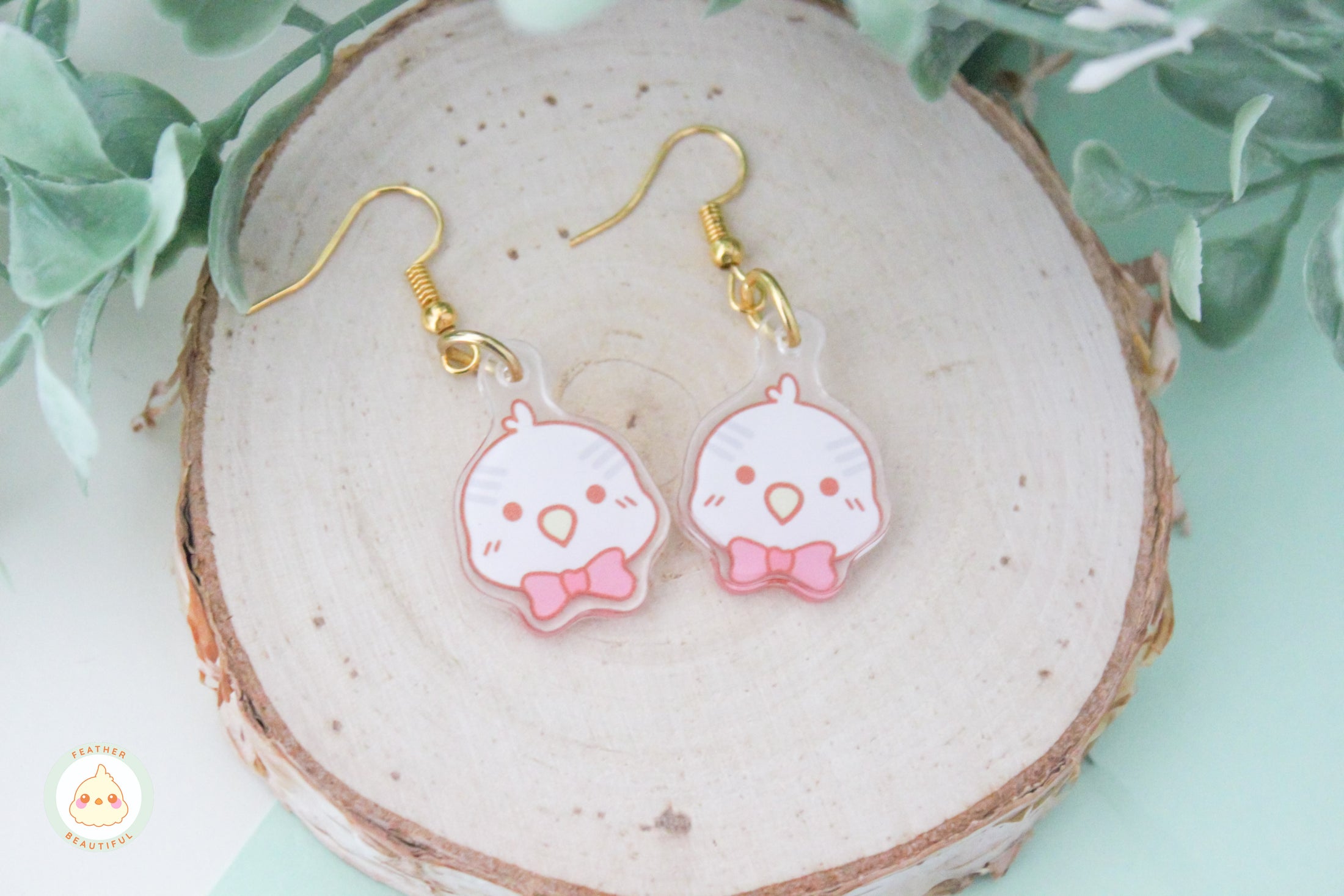 Pink Bow Budgie - Earring