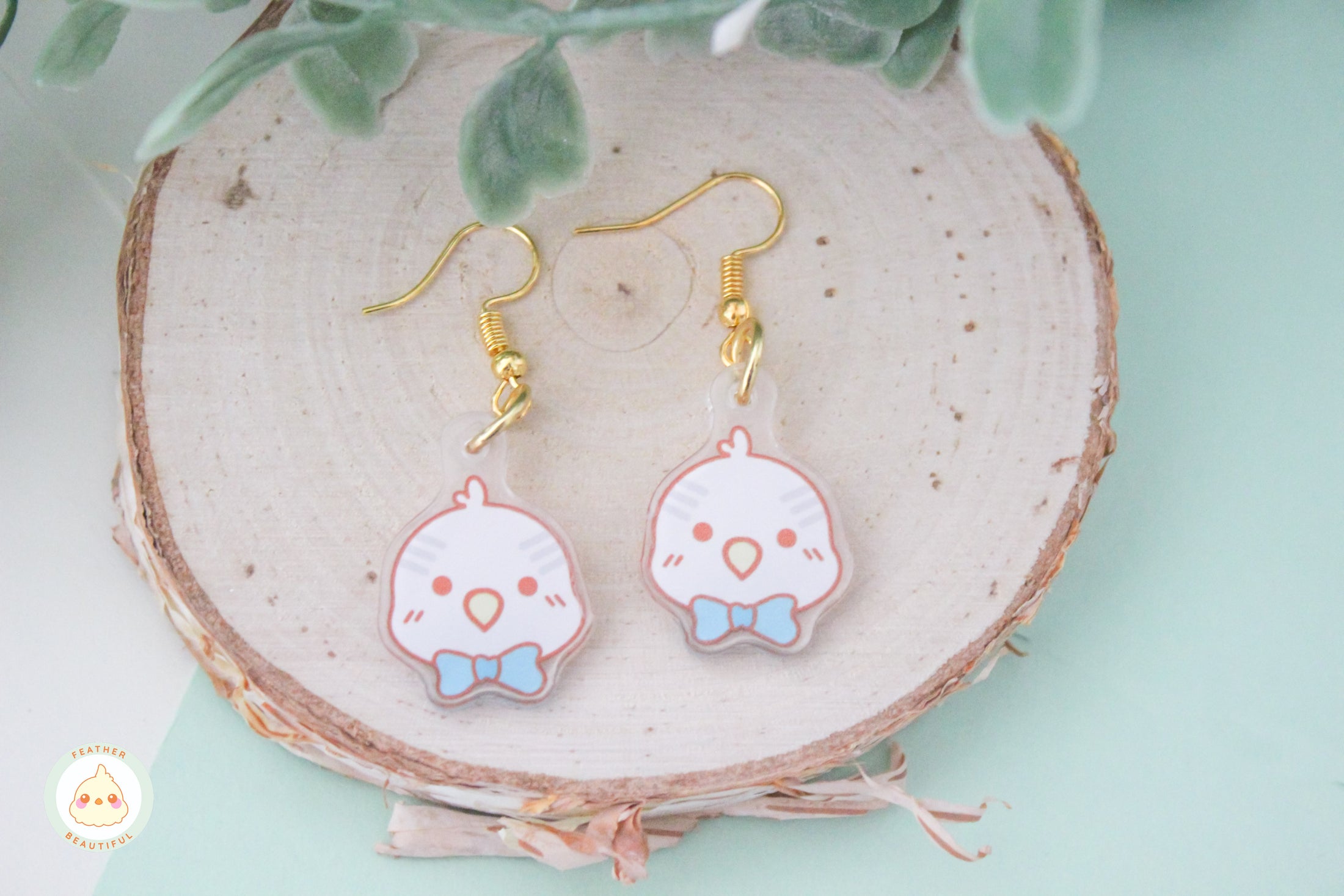 Blue Bow Budgie - Earring