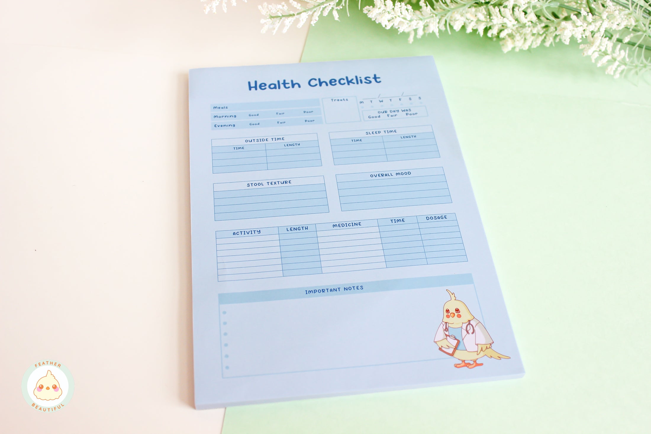Blue Health Checklist - Notepad