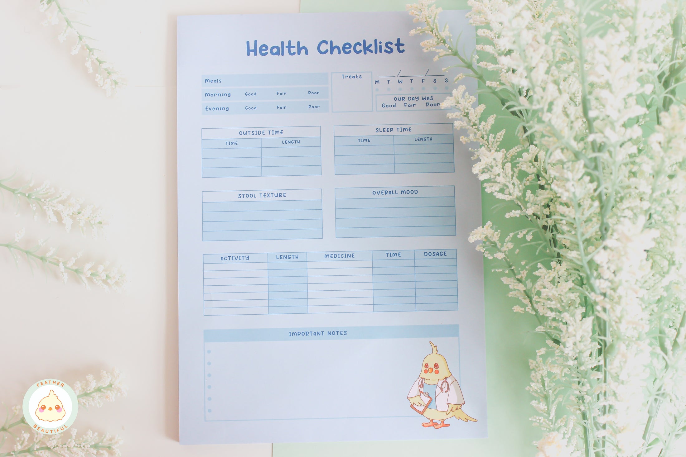 Blue Health Checklist - Notepad