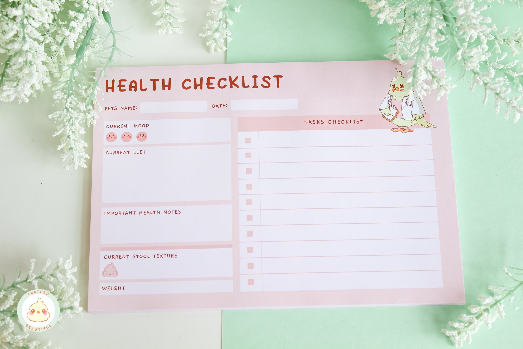 Pink Health Checklist - Notepad
