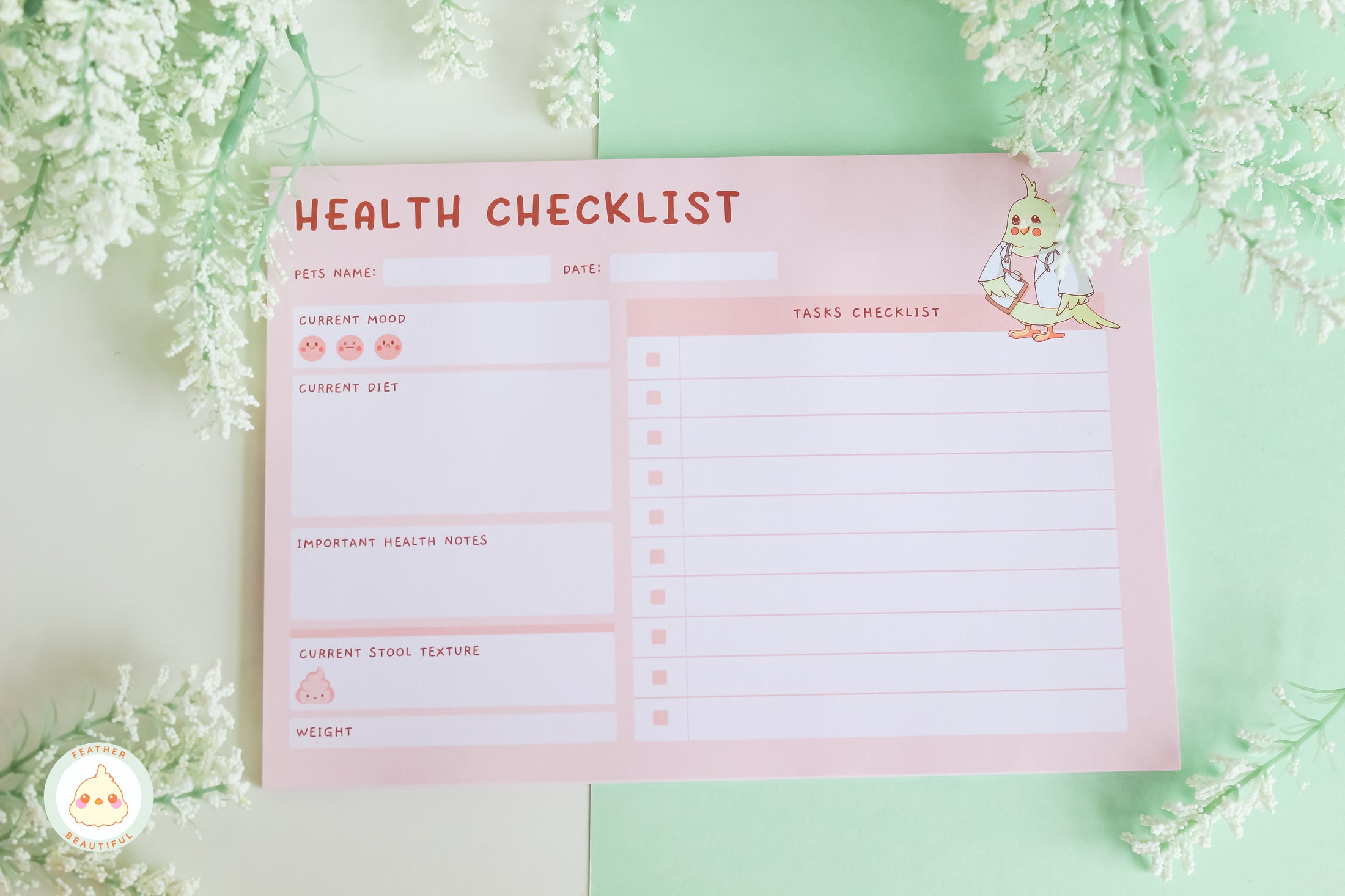 Pink Health Checklist - Notepad