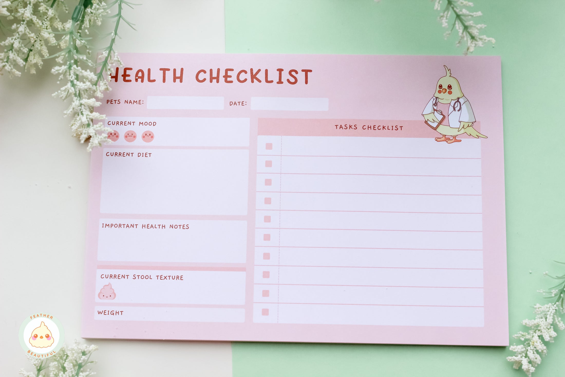 Pink Health Checklist - Notepad