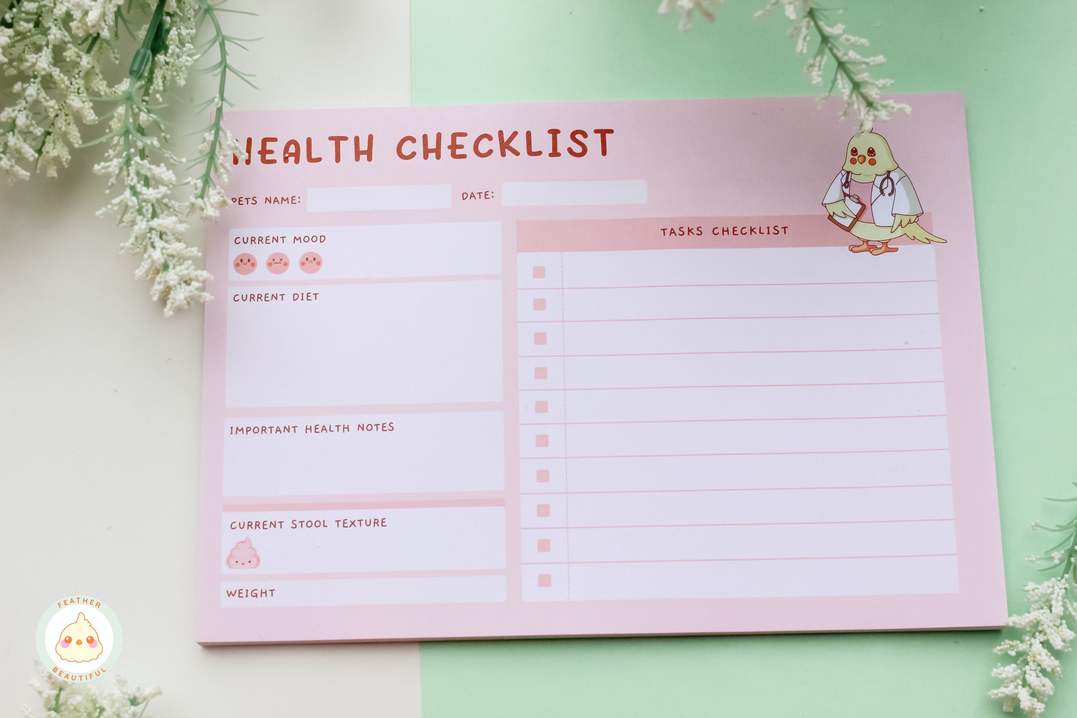 Pink Health Checklist - Notepad