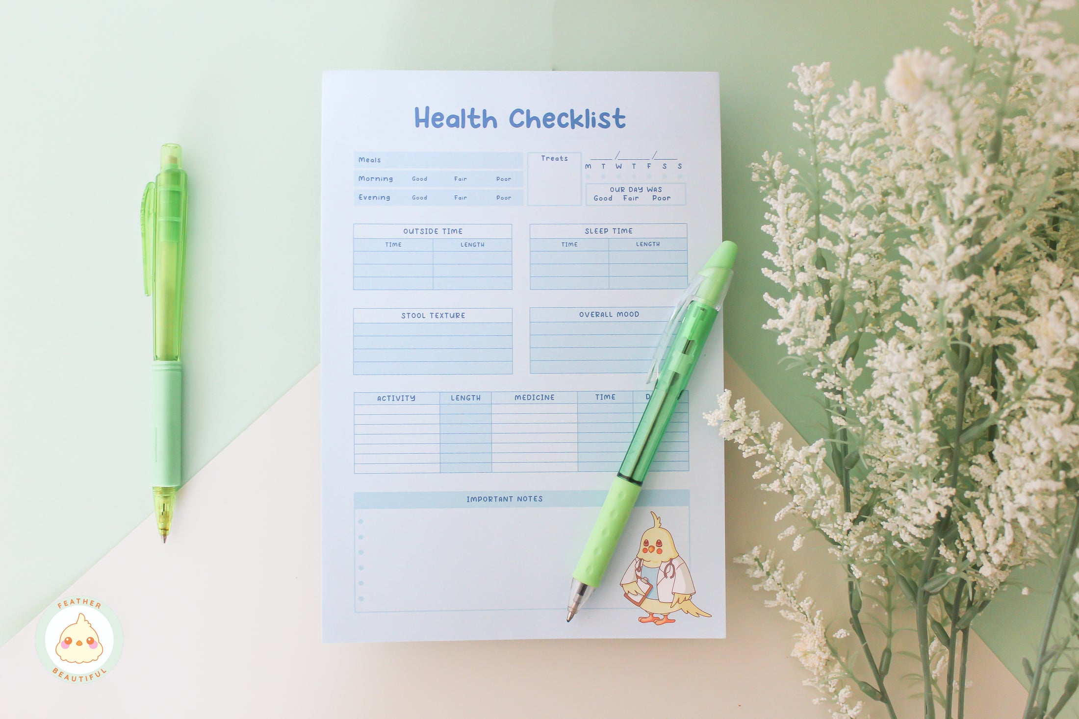Blue Health Checklist - Notepad