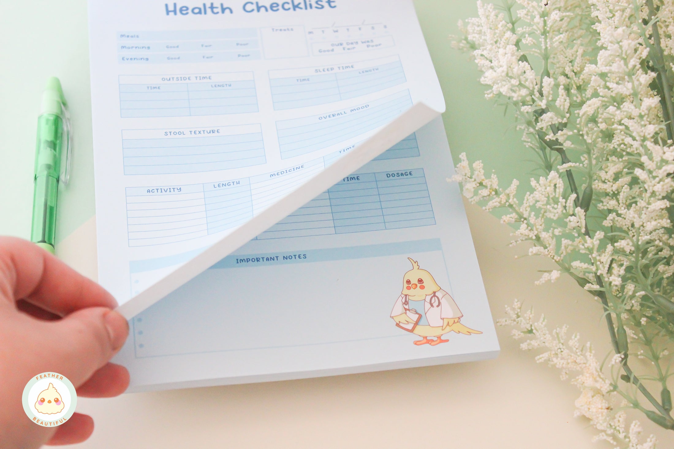 Blue Health Checklist - Notepad