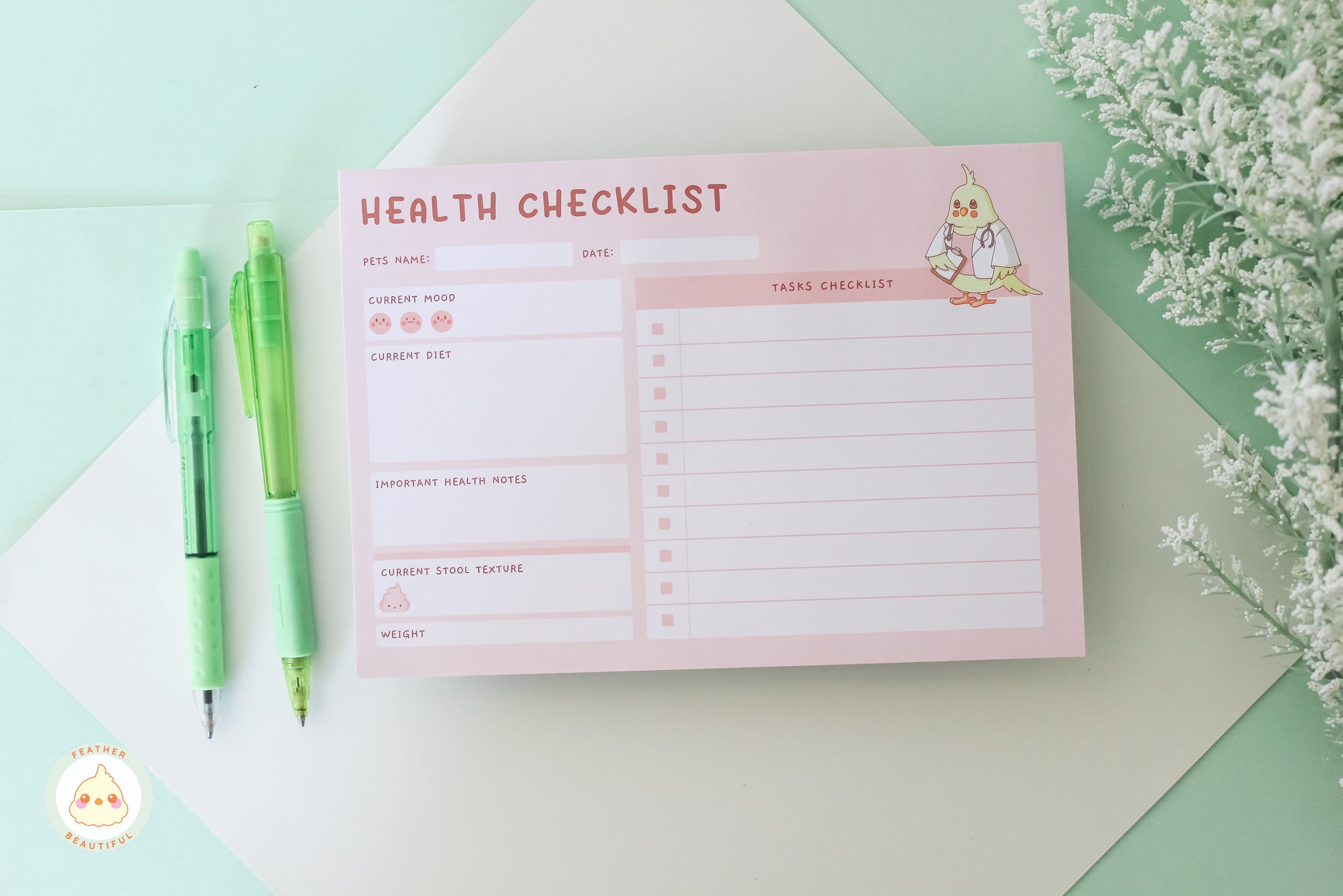Pink Health Checklist - Notepad